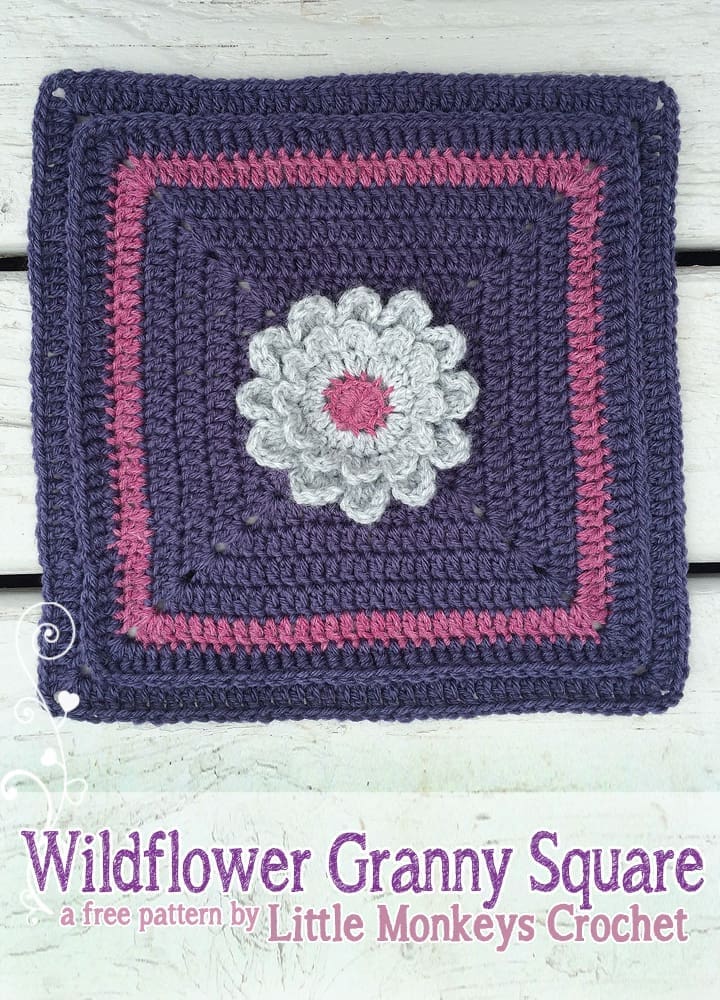 12" Wildflower Granny Square from Square-A-Day CrochetAlong | Free Crochet Pattern by Little Monkeys Crochet