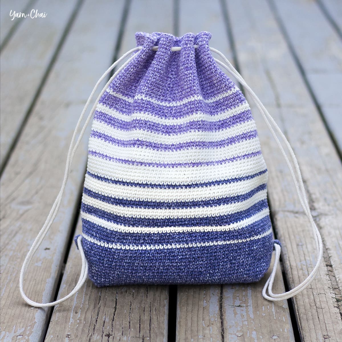 Fading Stripes Bag Backpack Cinch Bag Crochet Pattern by Yarn + Chai